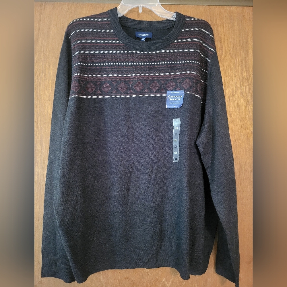 NWT Croft & Barrow Men's Grey And Maroon Crewneck Sweater, XXL